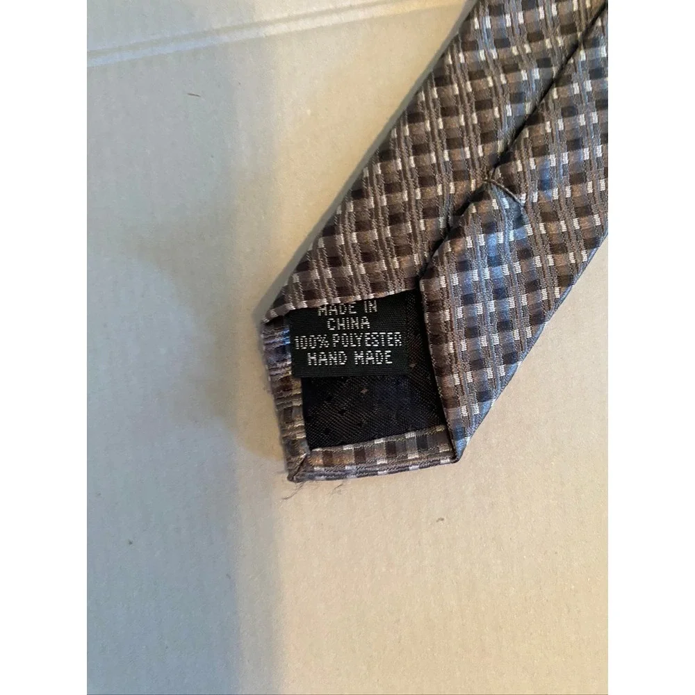 Umberto Frasi‎ Mens Tie Grey Brown Black Micro Check Handmade Polyester Necktie